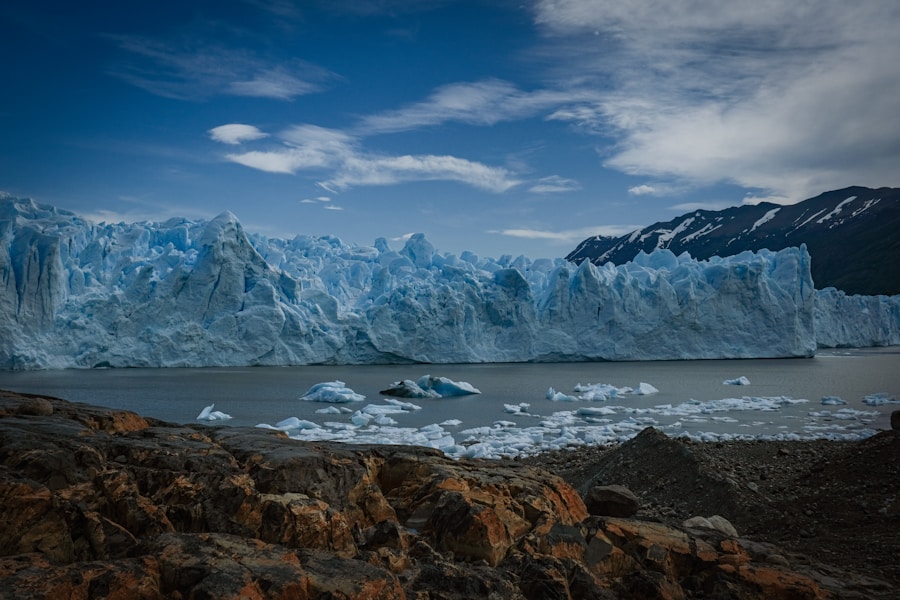 Turquoise icebergs drifting near Perito Moreno glacier