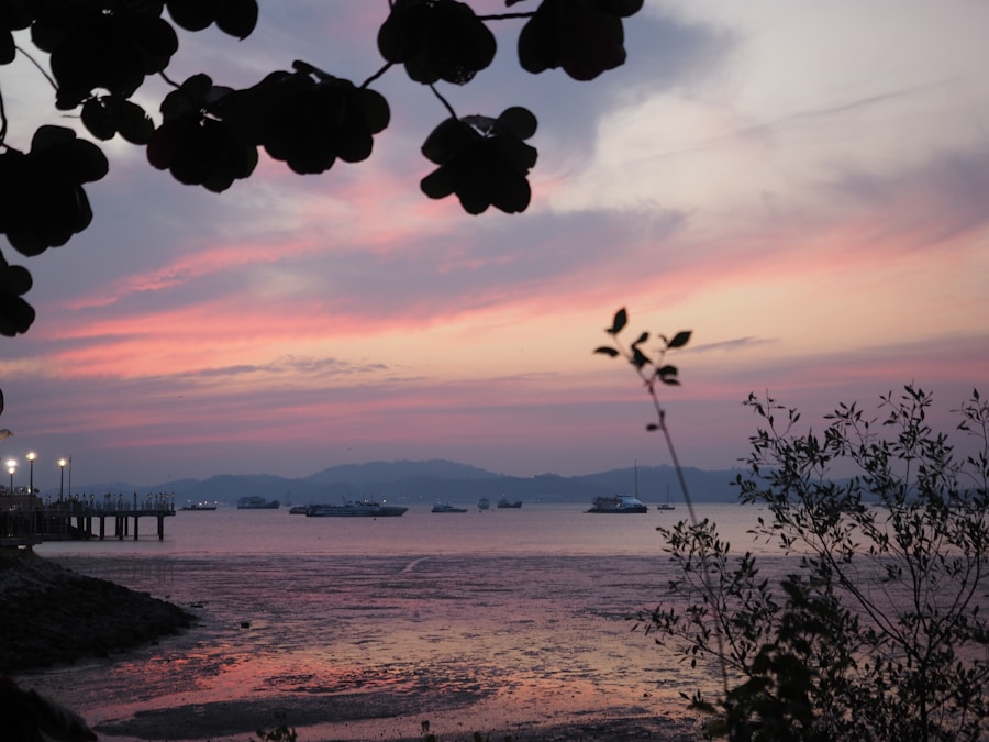 Calm Langkawi sea glowing at sunset