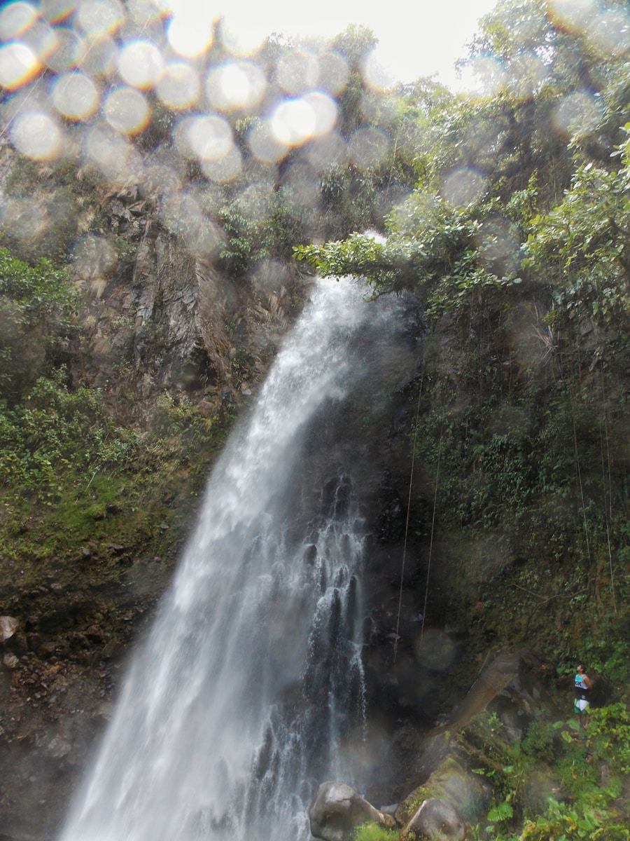 Tropical waterfall cascading through Panama's rainforest