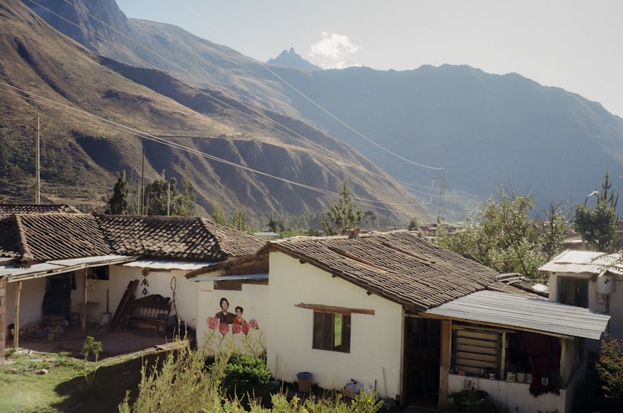 Andean village nestled between green mountain peaks